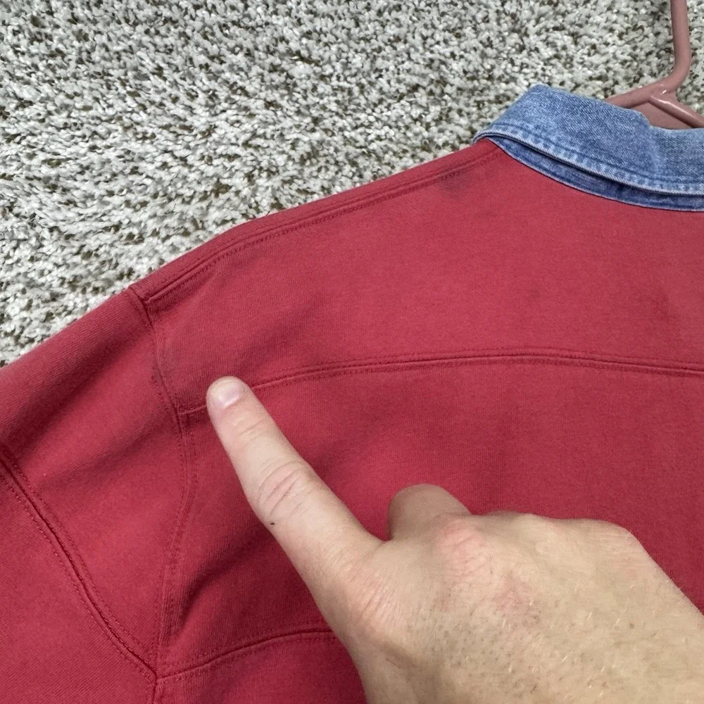 Vintage 90s Polo Ralph Lauren Polo Shirt Men's Size Large Red Denim Collar Rugby